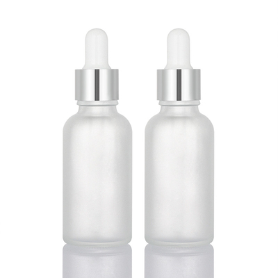 Chai nhỏ giọt tinh dầu thủy tinh màu trắng mờ 30ml có nắp bạc