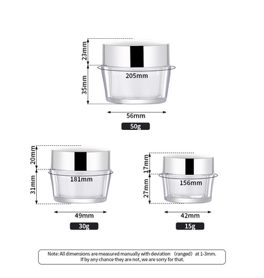 Bán buôn 15g 30g 50g Acrylic Tường đôi Nhựa rỗng Mỹ phẩm Bơ dưỡng thể Kem Mặt Hũ Nồi với Môi