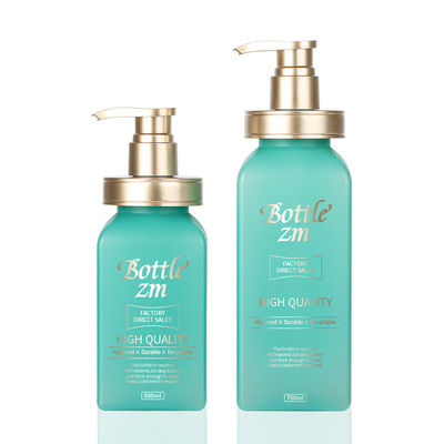 Sang trọng 500ml 750ml Matte Light Green Square Body Wash Xà phòng Không khí Salon Bao bì Chai Dầu gội đầu với vòi bơm vàng